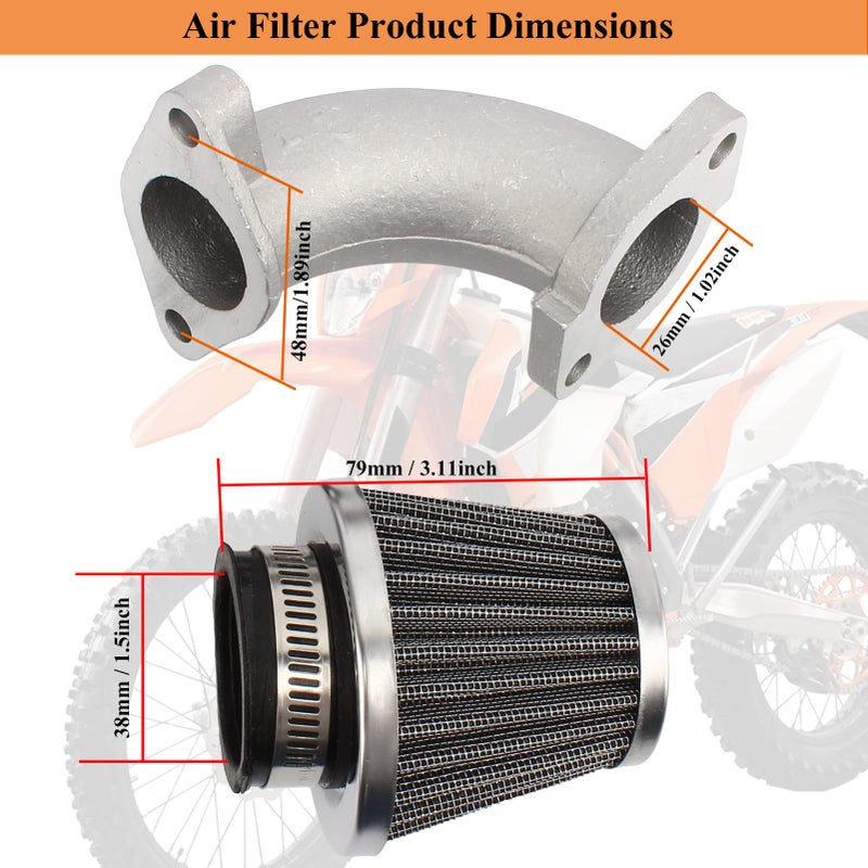 abcerrsi الترابية دراجة المكربن ​​125cc vm22 26mm الكربوهيدرات مع فلتر الهواء الأنابيب المدخول لssr 125 حفرة الدراجة 110cc 150cc 212cc إندورو الدراجة الذهاب كارت استبدال لمركبة دراجة نارية crf70 xr50 DB17 RFZ DBX1 RFX150 - Image 4